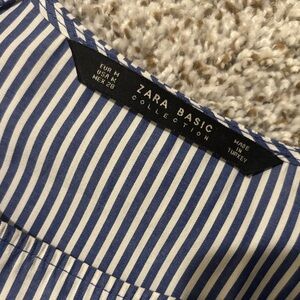 Zara Basic Blue and White Striped Blouse